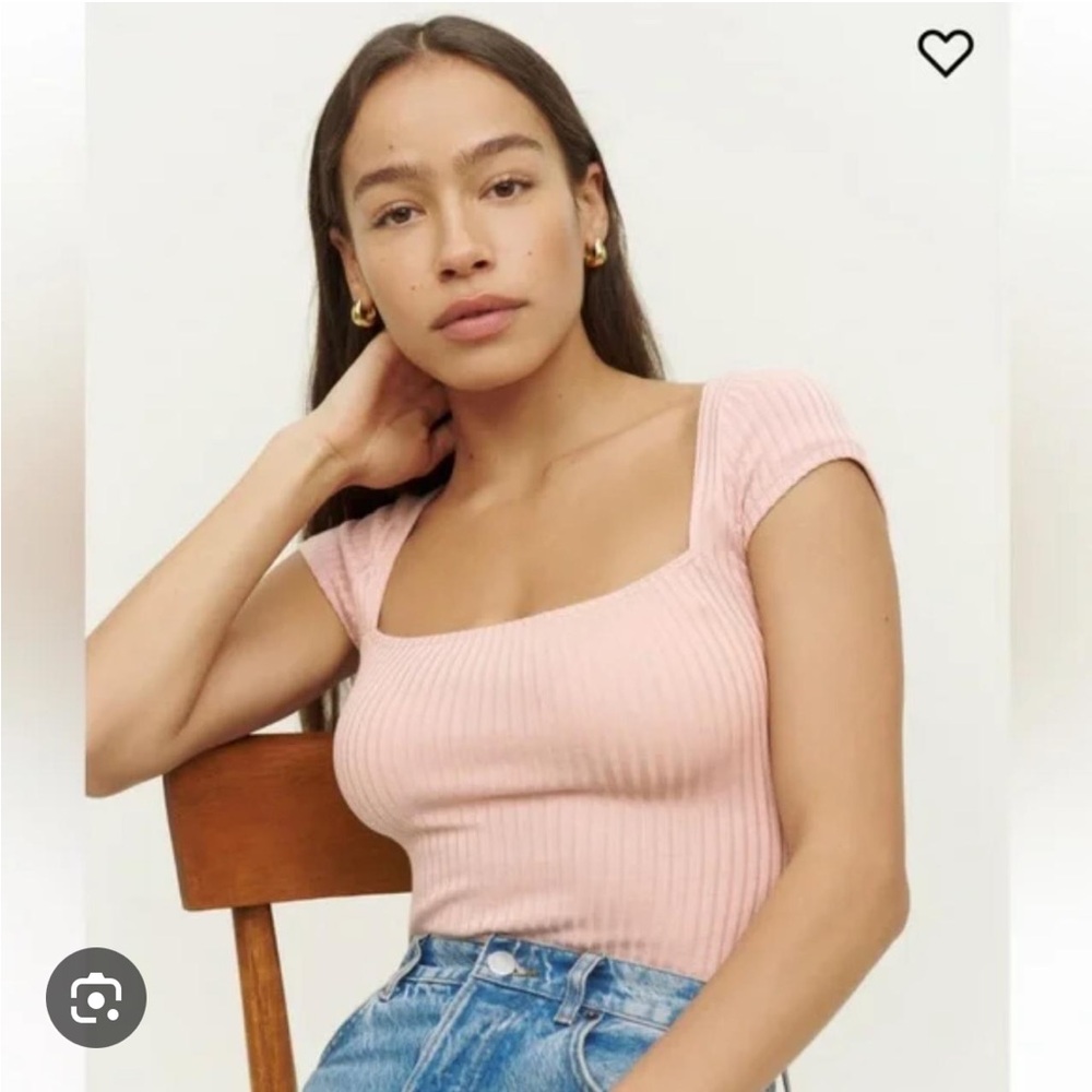 Reformation Light Pink Ribbed Bodysuit